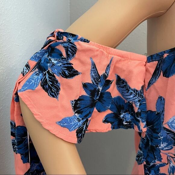 Gypsies & Moondust Off The Shoulder Coral Blue White Blouse Size Large - Picture 3 of 13